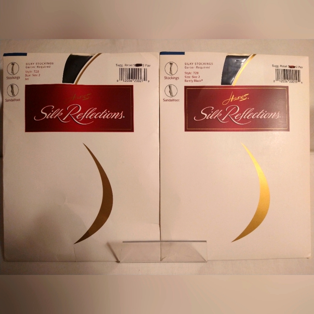 VINTAGE HANES SILK REFLECTIONS SILKY STOCKING (728)SIZE 2-JET&BARELY BLACK (NWT)